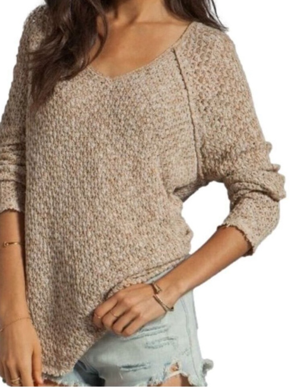 Free People Beige Open Knit Sweater